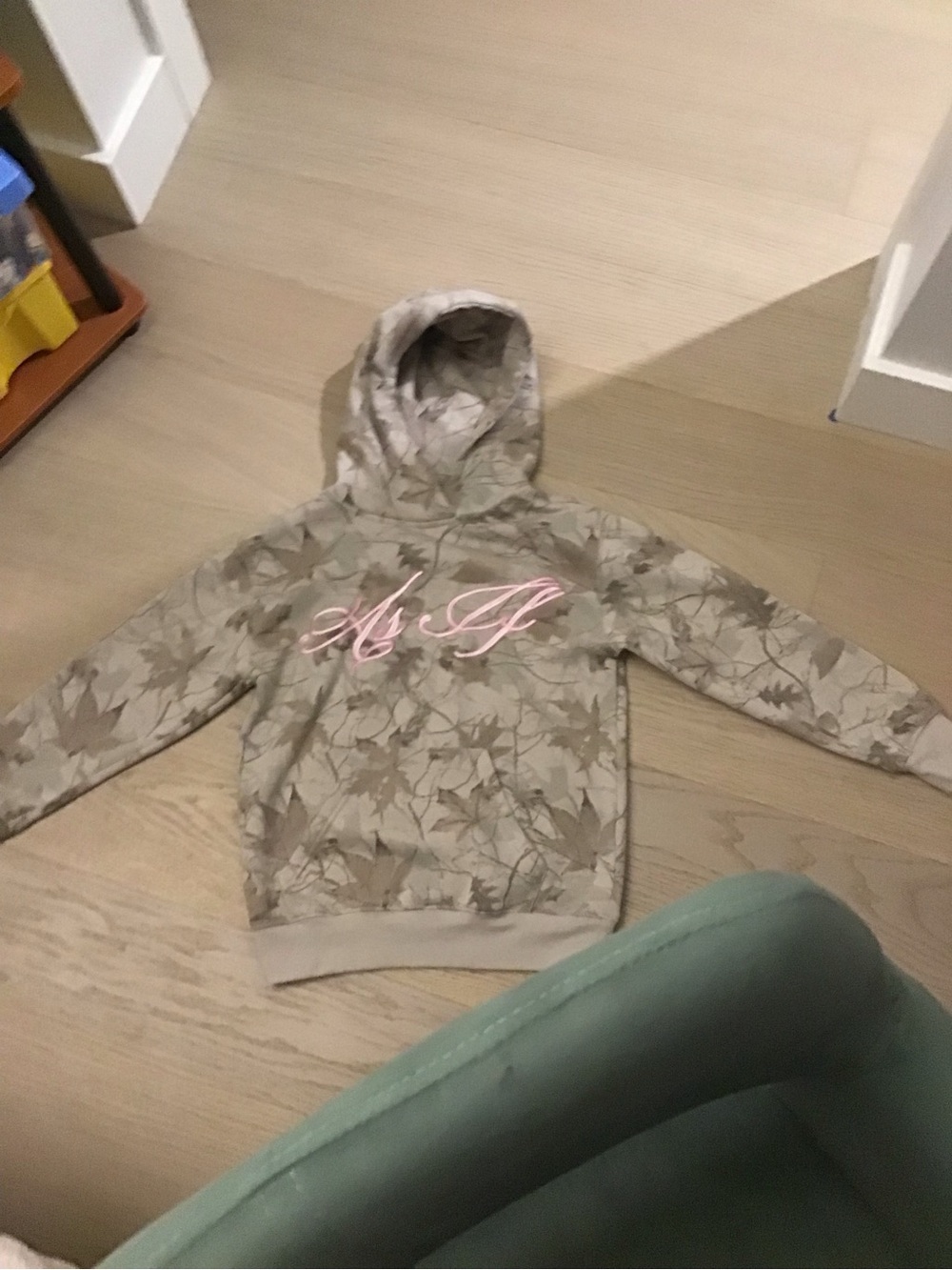 Urban Planet Beige Leaf-Print Hoodie with Pink Script